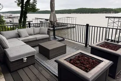 Couch sitting with gas fireplace