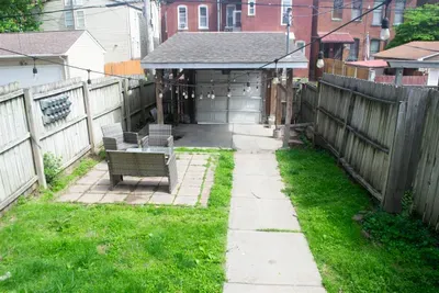 Backyard with garage