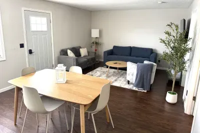 Living room with pull out sofa bed, new smart TV