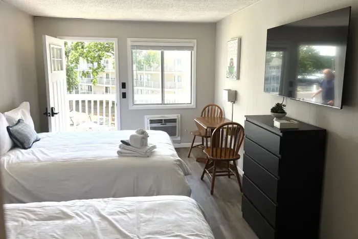 Hotel room with two queen beds