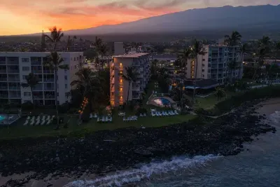 Waterfront with walkable beach and Haleakala in the background