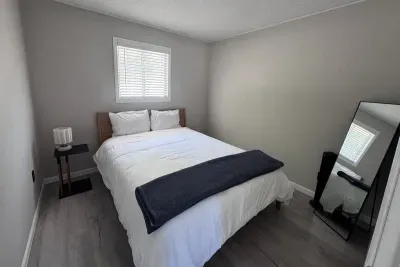 Queen bed with fan and full size mirror
