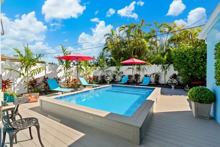 Hop in and cool off in the large heated swimming pool.