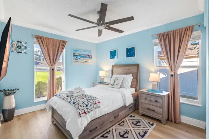 Lastly, bedroom number 4 fits with a single sized bed and a single trundle bed that pulls out from beneath.  Allowing so much space for all your family and friends to sleep comfortably.