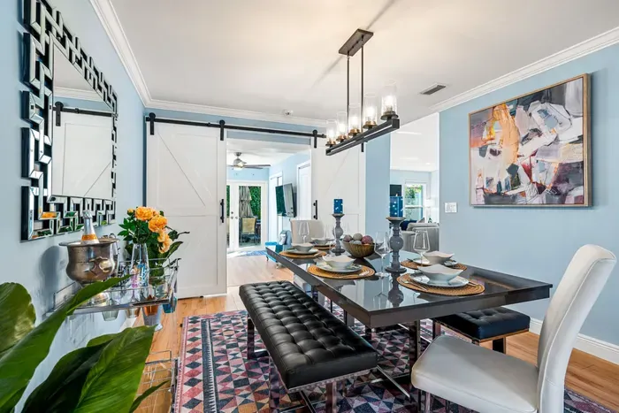 The pool table room, dining area, living area and kitchen area are all within a seamless flow. The dining room is the perfect place to eat your delicious kitchen creations, made from the fully equipped kitchen, with seating for 6.