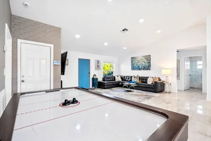 Engage in friendly competitions with the air hockey table as the sounds of the puck bounce around the vaulted ceilings creating an even more dramatic and exciting experience. Who will win the competition between you and your loved ones?!