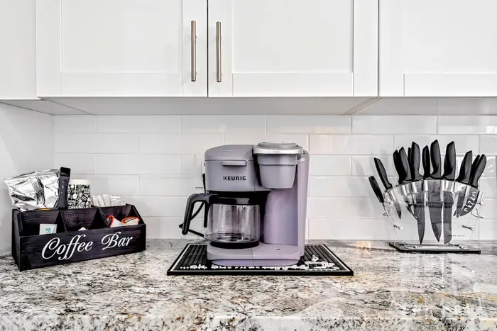 The kitchen also has all the utensils needed throughout your stay, with each detail thought about for your convenience. Now, who wants a coffee?!