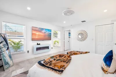 Enjoy private evening entertainment with the 65” HDTV with Roku wall mounted above your own fireplace which adds a cozy feeling throughout the room before drifting off into a deep slumber.