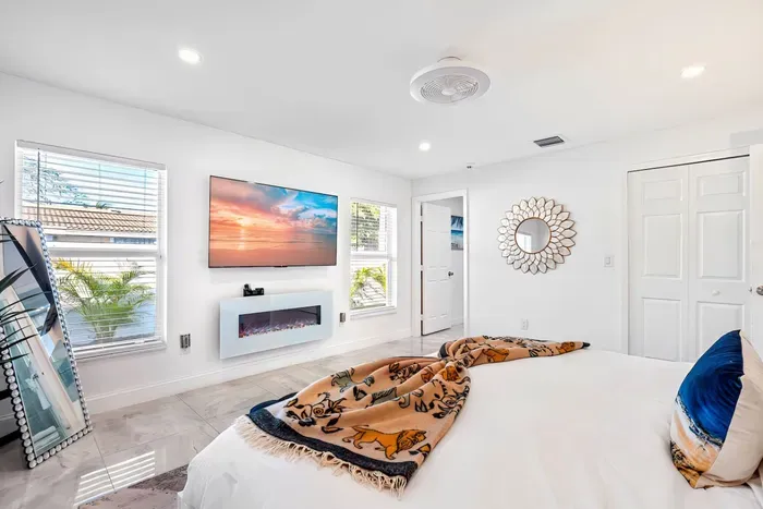 Enjoy private evening entertainment with the 65” HDTV with Roku wall mounted above your own fireplace which adds a cozy feeling throughout the room before drifting off into a deep slumber.