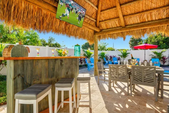 Enjoy complete privacy in the fully fenced backyard oasis.