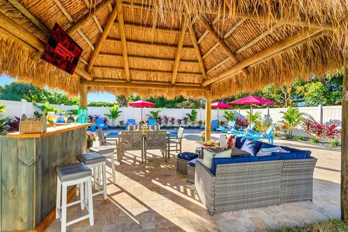 Mix tropical cocktails at your private tiki bar for the ultimate vacation experience
