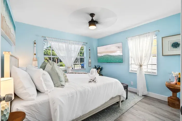 Retreat to the bedroom and watch your favorite series on the large TV.