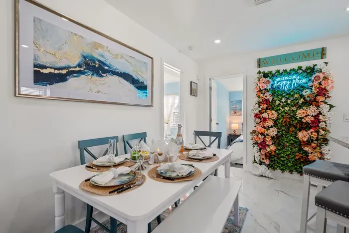 Sit back and savor a delicious meal at the dining table.