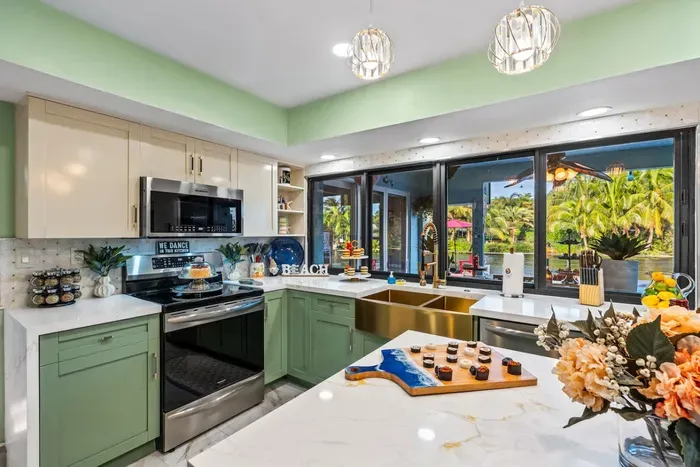 Spacious open-concept kitchen with room for multiple cooks, making group meals, snacks, and holiday-style dinners easy and enjoyable.