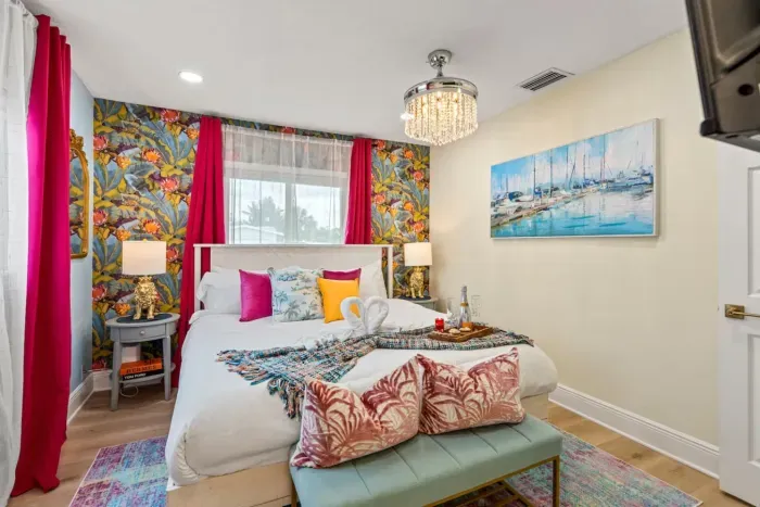 Rest and relax on the comfy king-size bed in the master bedroom.