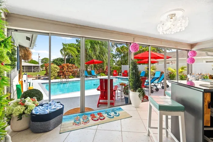 Pampering pool towels are ready for your arrival.