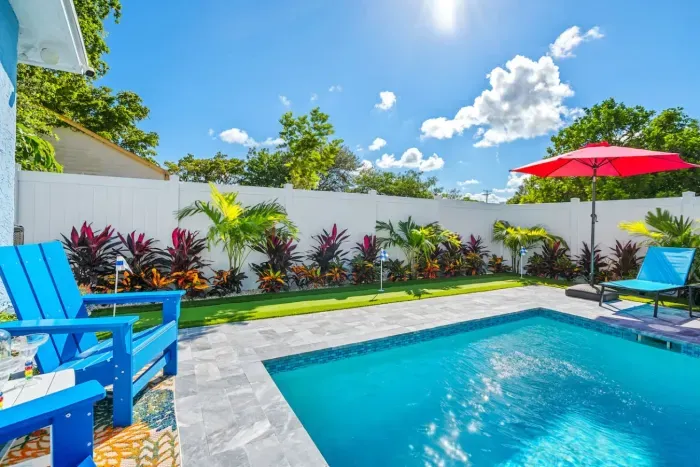 Unwind on the comfy loungers with a drink from the Tiki bar, soaking up the sun and enjoying the outdoors.