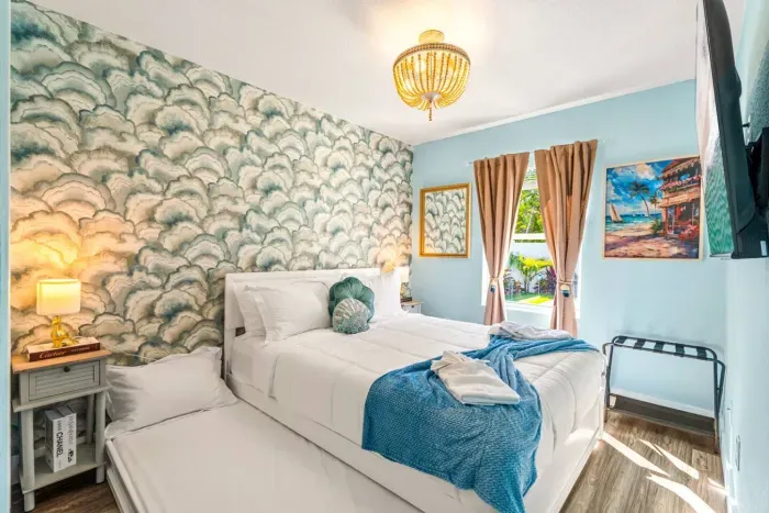 Twin trundle beds offer extra sleeping space and add a layer of fun to the bedrooms.