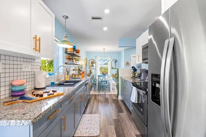 Stock up on essentials with a spacious refrigerator and freezer, ensuring you have everything for your stay.