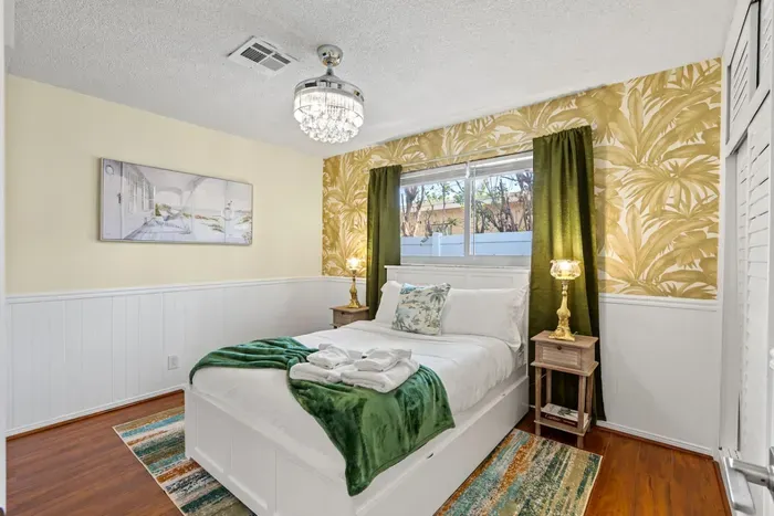 Wake up refreshed in a queen-size bed with a smart TV for entertainment and relaxation.