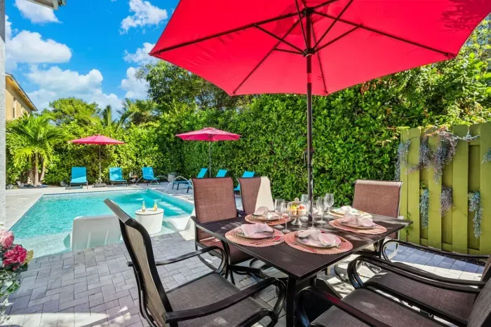 Take a break from fantastic local restaurants and enjoy a meal in the fully fenced backyard.