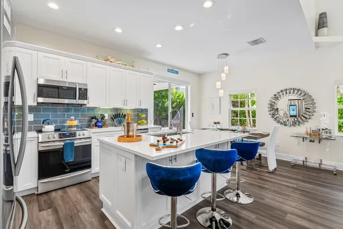The kitchen is a true delight, use the cooker, oven, microwave, refrigerator, freezer, toaster, kettle, blender, rice cooker, waffle maker, and of course a coffee maker for all you coffee lovers!  For style the kitchen also has under cabinet lights.
