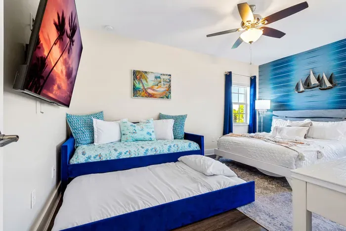 The daybed is equipped with a twin trundle bed that can be pulled out for additional guests.