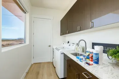 The high capacity washer and dryer are available for your use during your stay. We also keep extra cleaning products here for your convenience. 