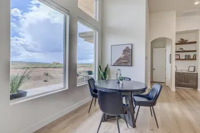 This table top flips over into a poker table. And check out that view!