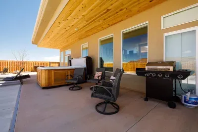 Back patio has a gas grill so you can cook outdoors.