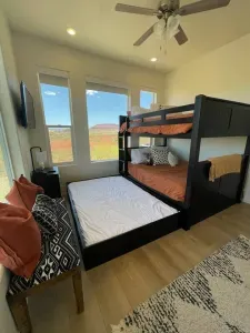 Three queen beds that can sleep up to 6 people.