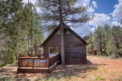 View from the back with the private hot tub deck. 