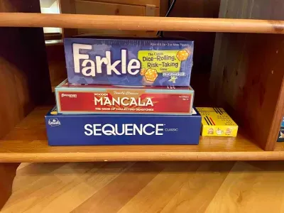 Some games and books are available for your enjoyment. 