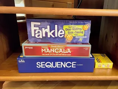 Board games available for family fun.