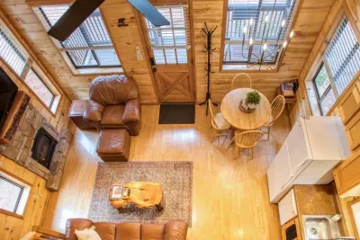 View from the loft. Cozy cabin feel.