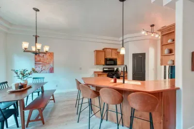 Enough seating for 10-11 people to dine. 