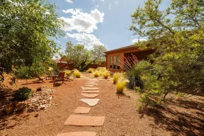 The private backyard is a little oasis in the desert. 