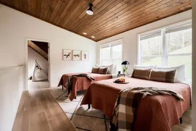 This is an open loft area that’s been converted into a bedroom. It doesn’t have its own door for privacy