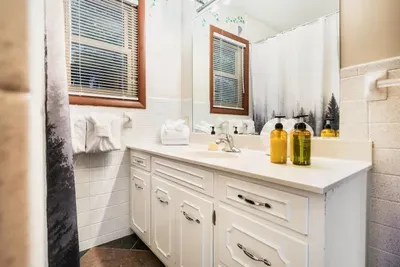 2 bathrooms were recently updated in the Cabin., This is one of them.