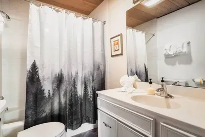 2 bathrooms were recently updated in the Cabin., This is one of them.
