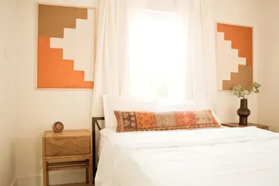 Queen bed for a restful sleep.