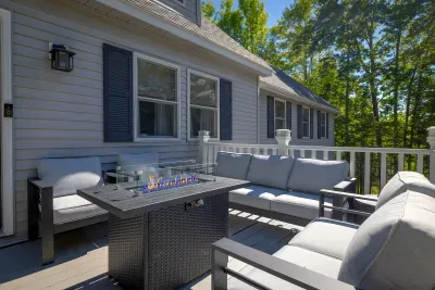 Wood firepits not for you?  No worries!  OUr outdoor gas firepit will keep you warm on cool evenings.