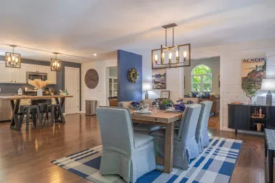 Dining Room, with expanding table that can seat 10 comfortably.  Please note, our chairs will look different now.  They have been upgraded to better accommodate all guestes