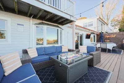 Propane firepit and seating area is available year round.  