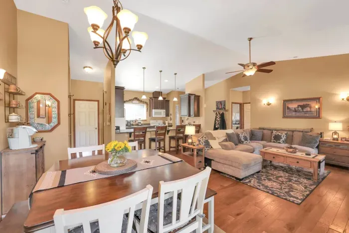 Living area + dining view