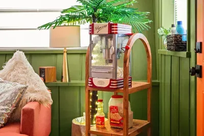 Retro-style popcorn bar is stocked and ready to help create the perfect theater experience