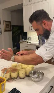 Private chef preparing dishes in a vacation home kitchen