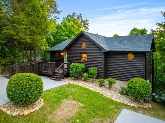 Charming log cabin with wooded privacy, ramp access, and inviting curb appeal