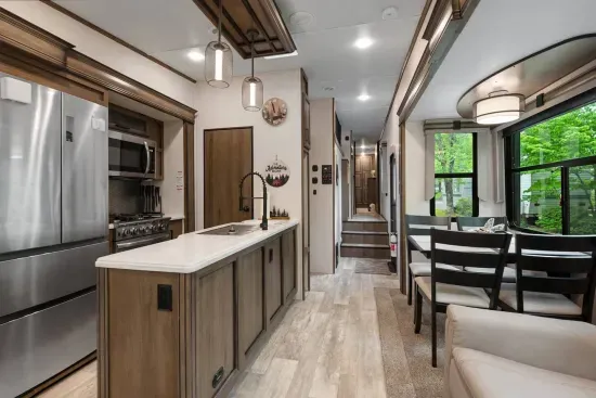 Kitchen area and dining area