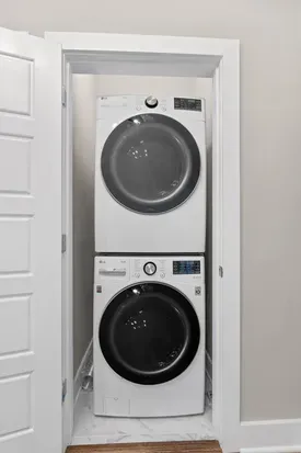 Located on the 3rd floor between the king and queen bedrooms. Laundry detergent available for your convenience.